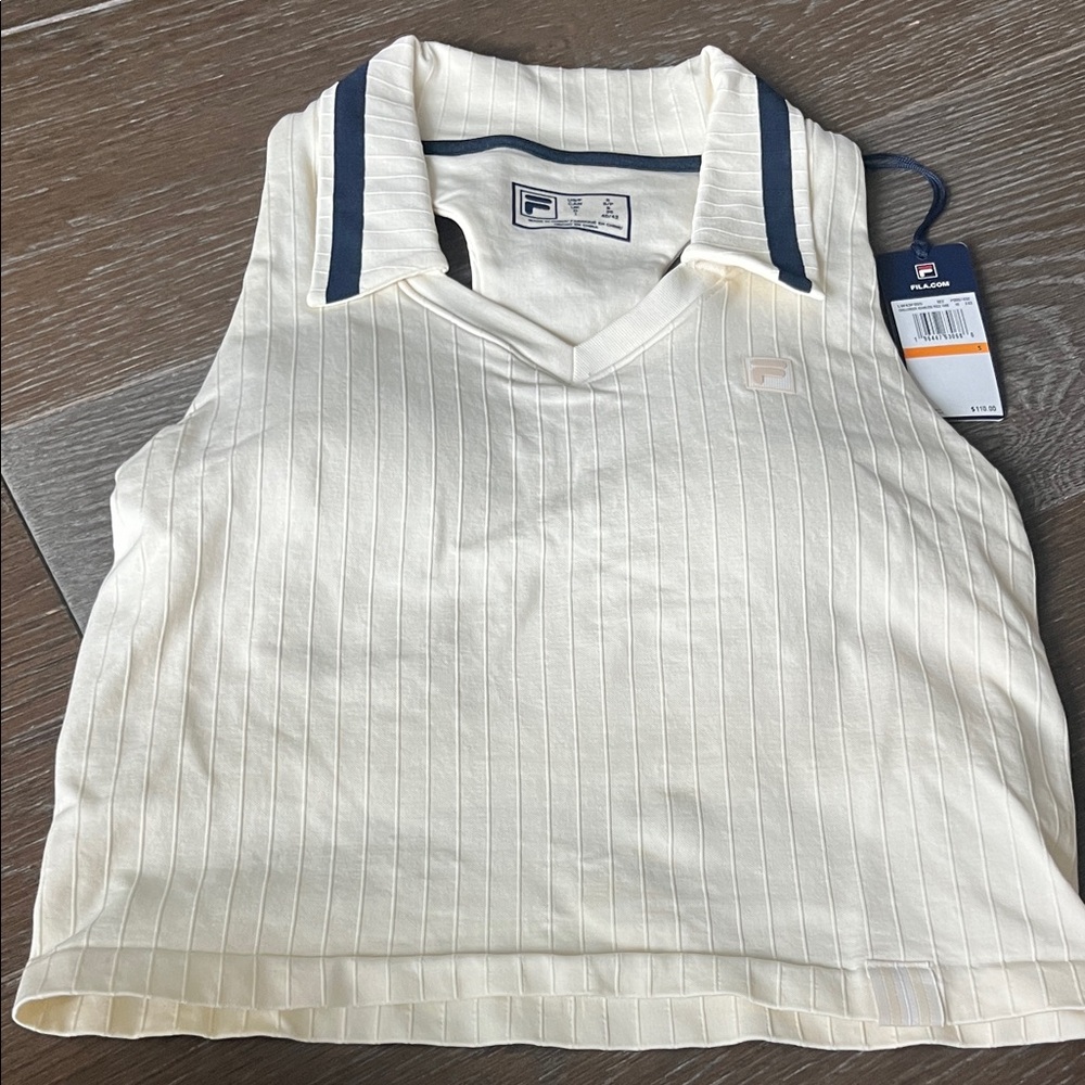 Fila Challenger Ivory Sleeveless Polo with Navy Trim